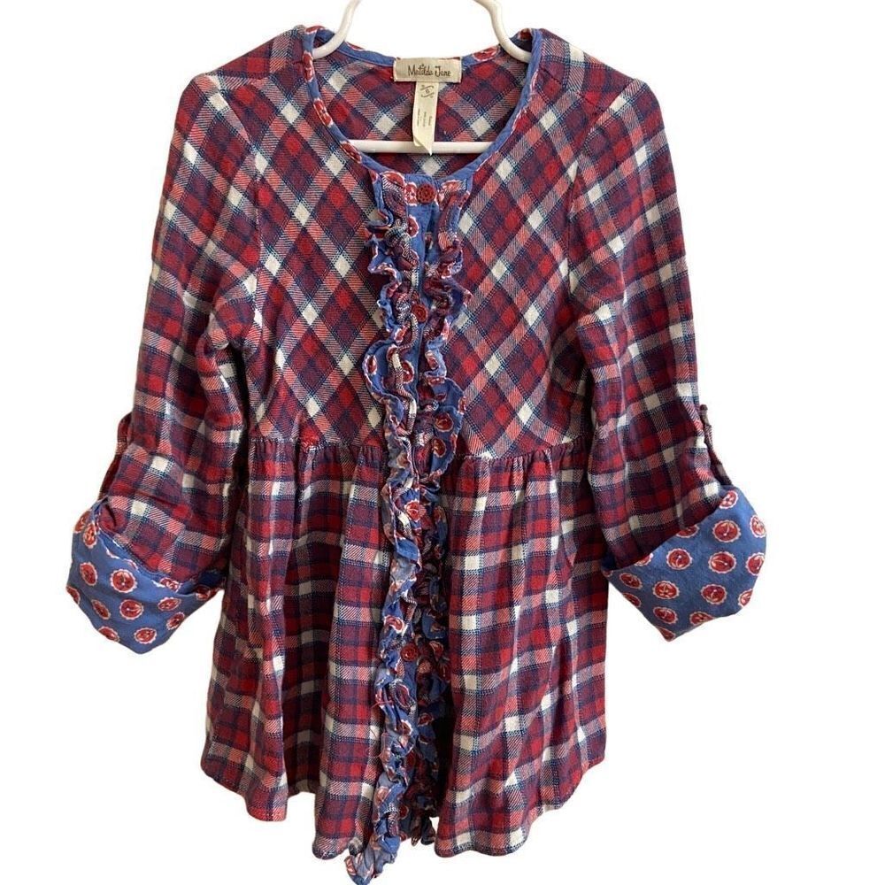 Matilda Jane Harper Tunic Plaid Babydoll Button Down Blue Red Size 6